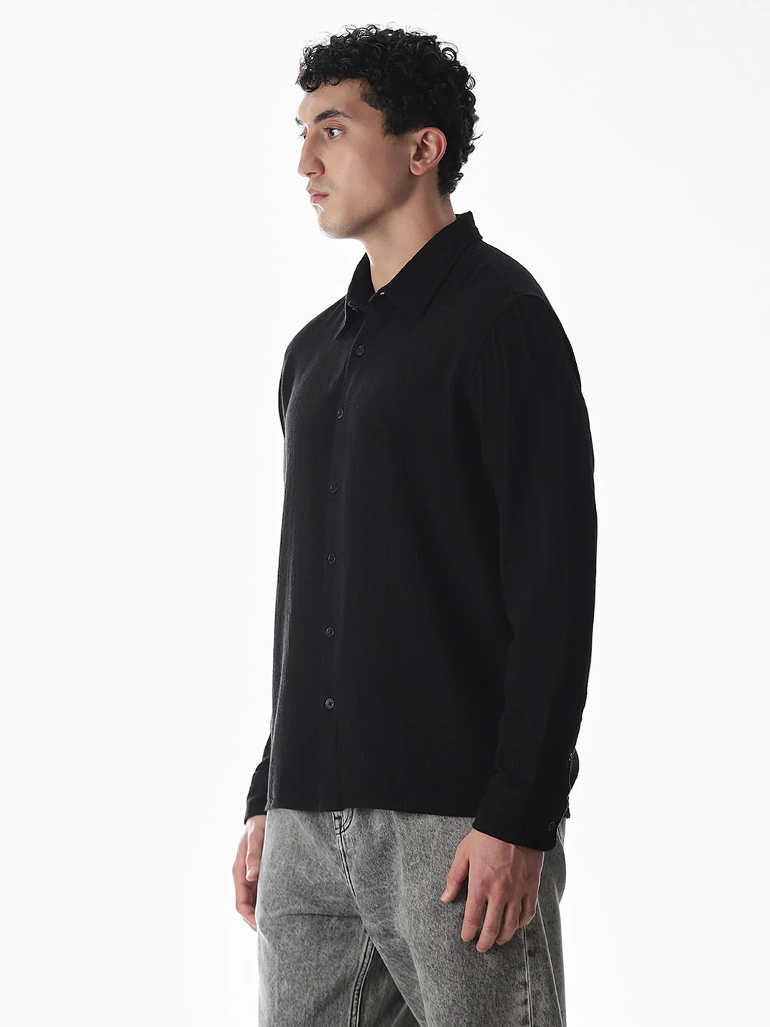 Black Jacquard Oversized Shirt - Image 3