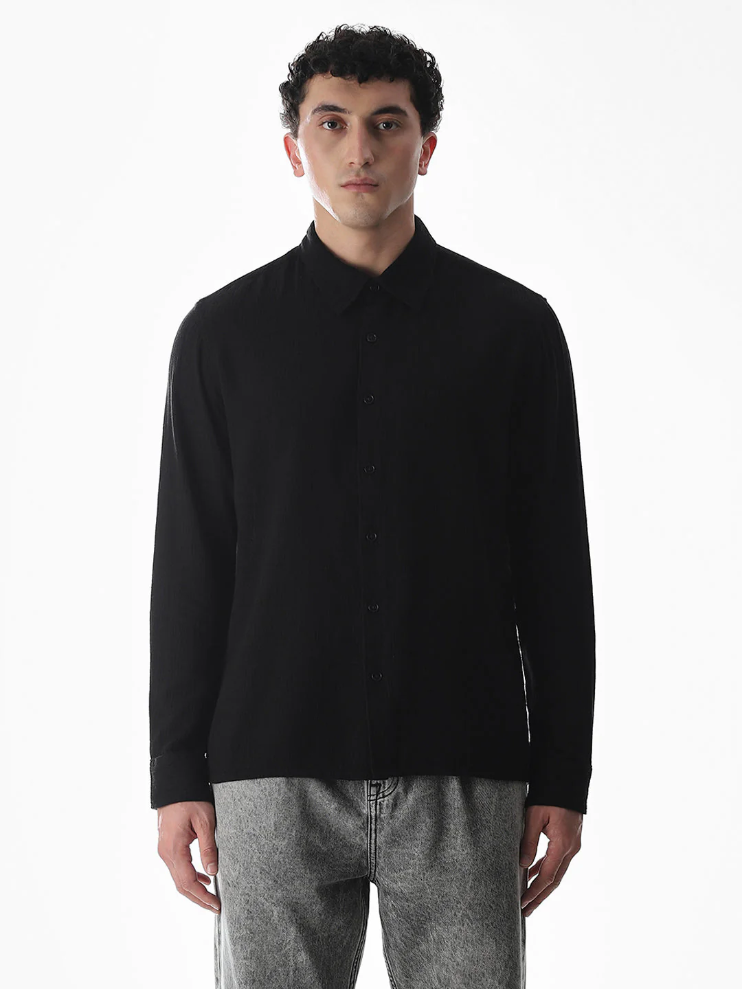 Black Jacquard Oversized Shirt - Image 8
