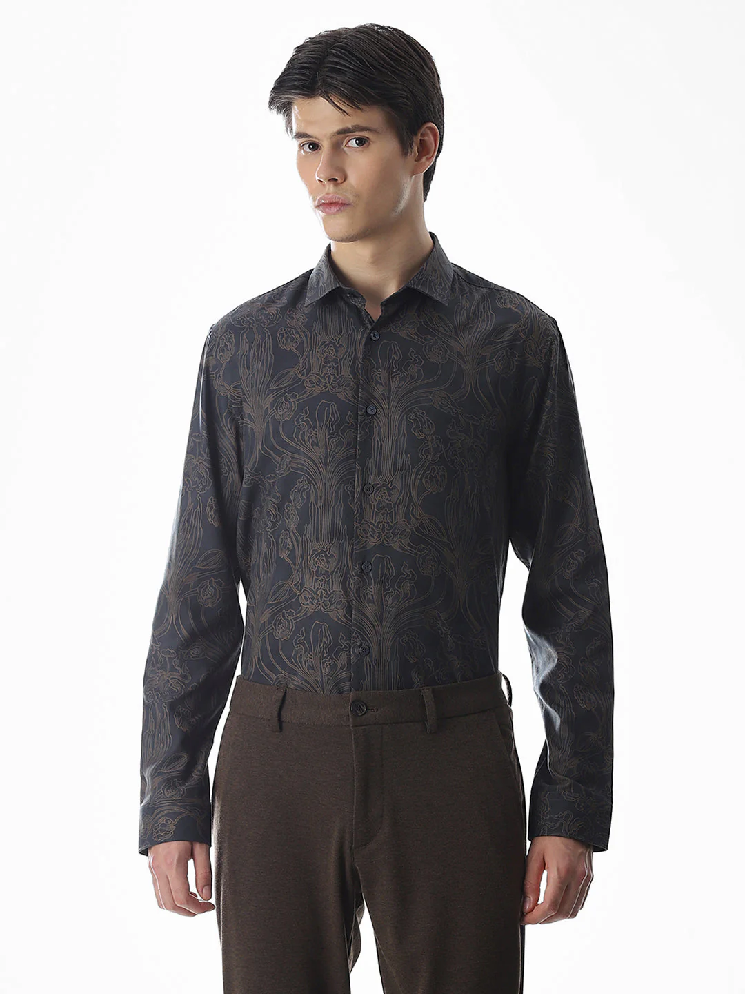 Dark Brown Printed Shirt - Image 2