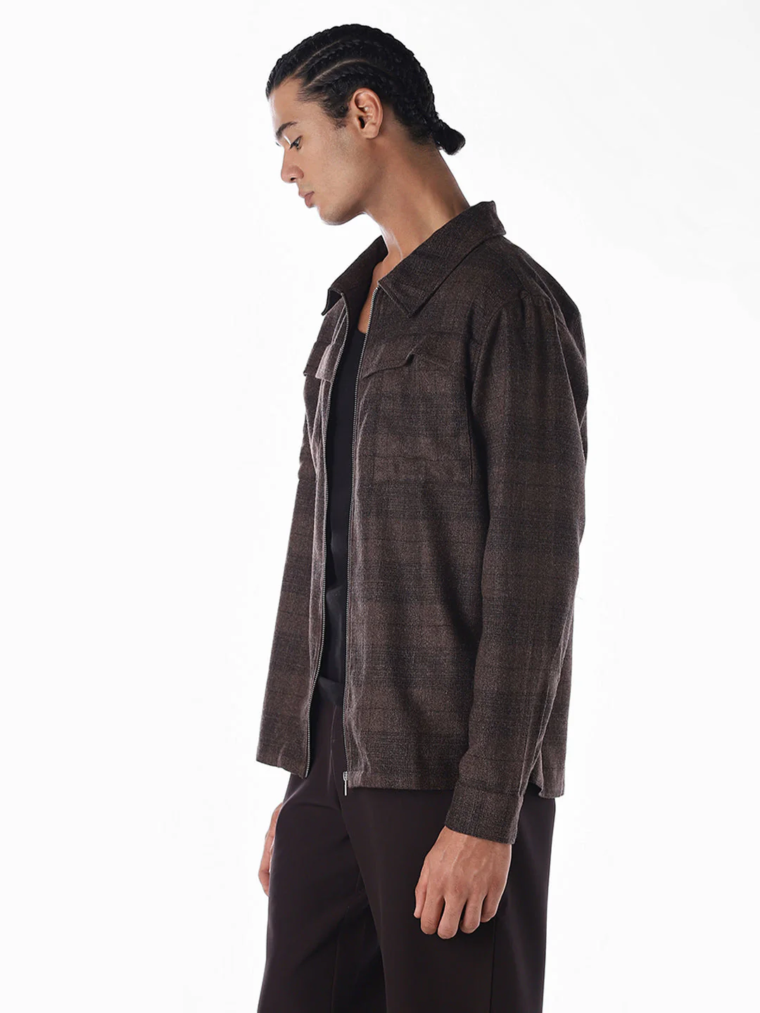 Check Zip-Through Oversized Shirt - Image 3