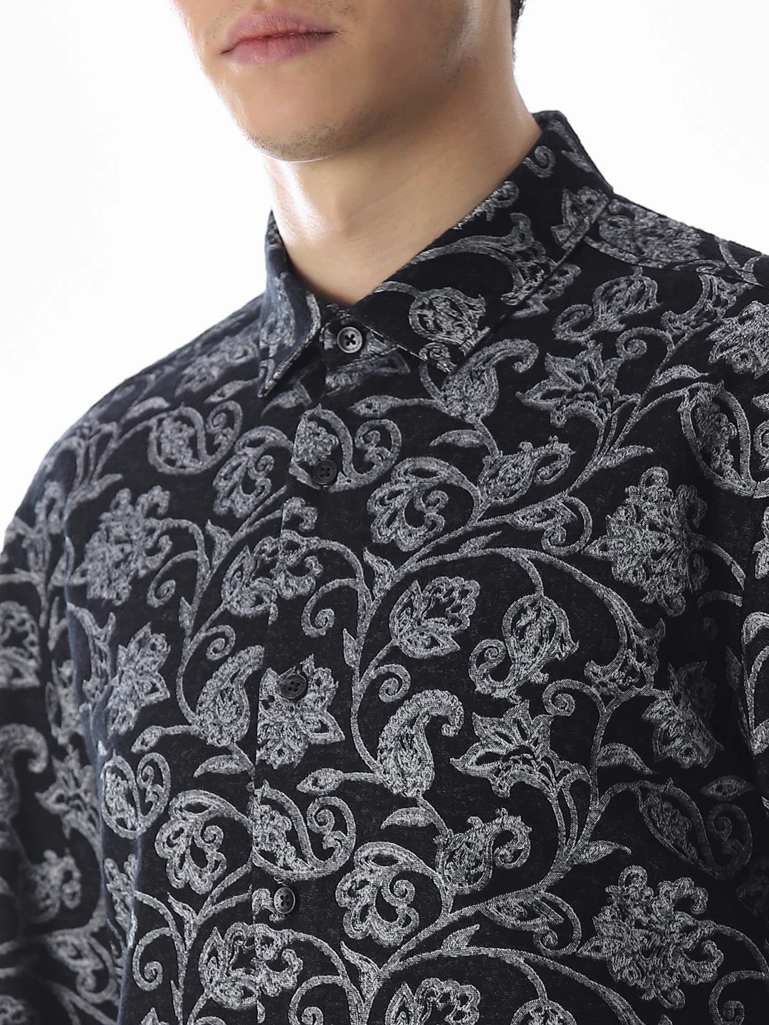 Black Jacquard Printed Shirt - Image 5