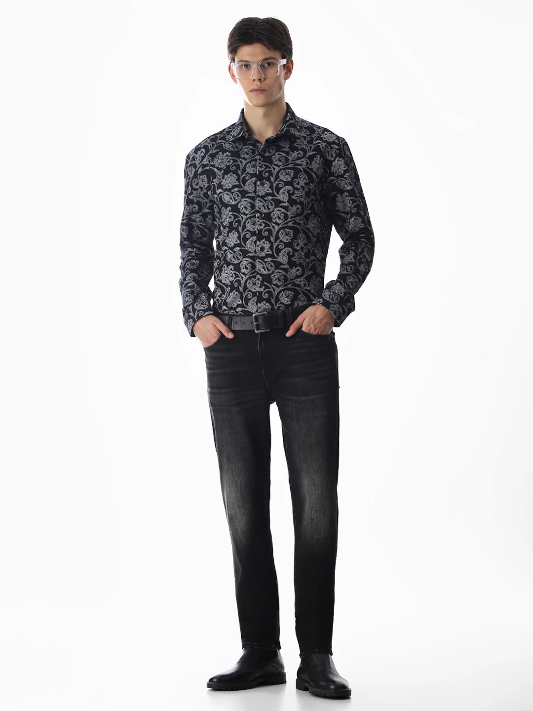 Black Jacquard Printed Shirt - Image 6