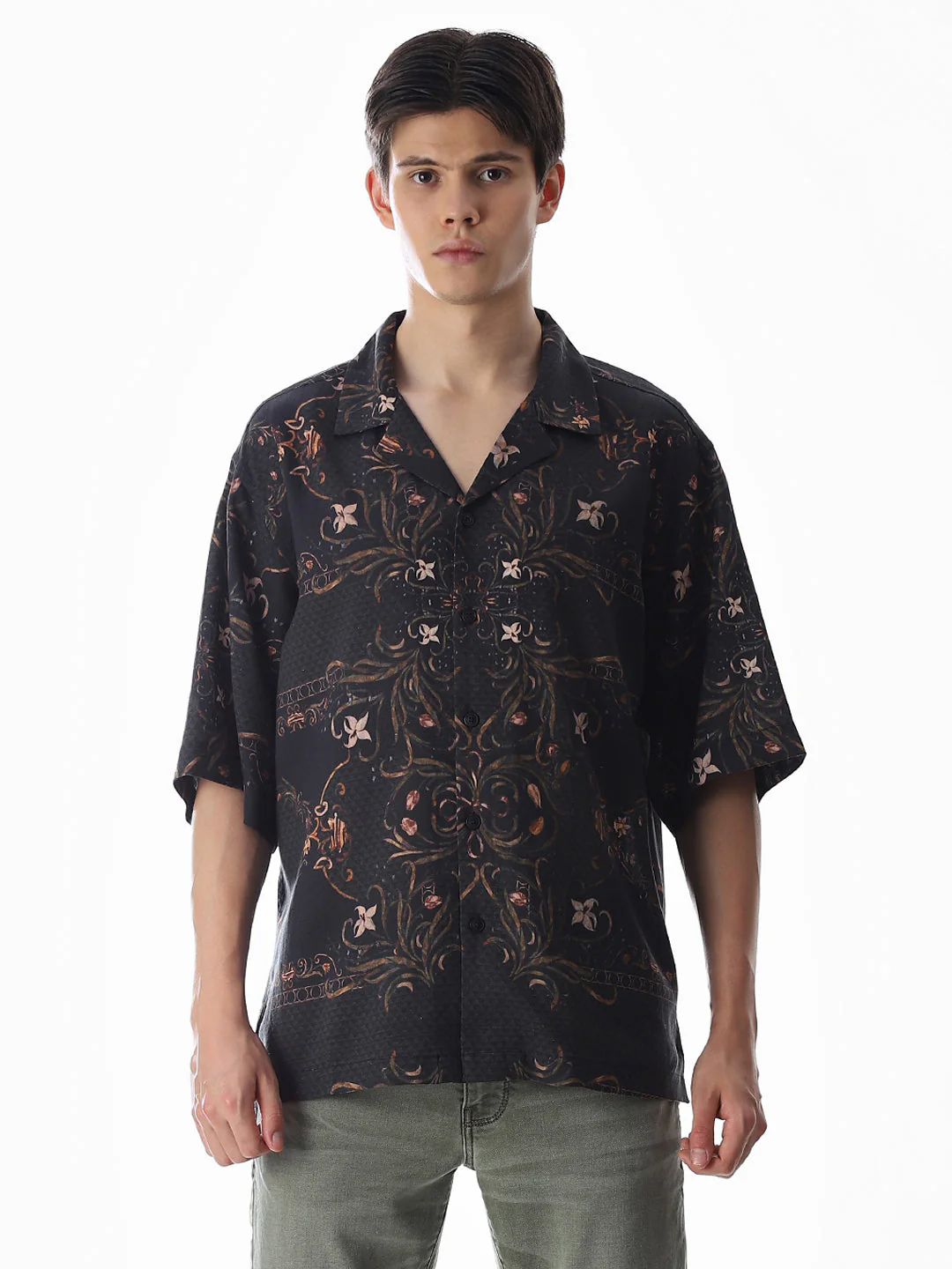 Black Printed Oversized Shirt - Image 8