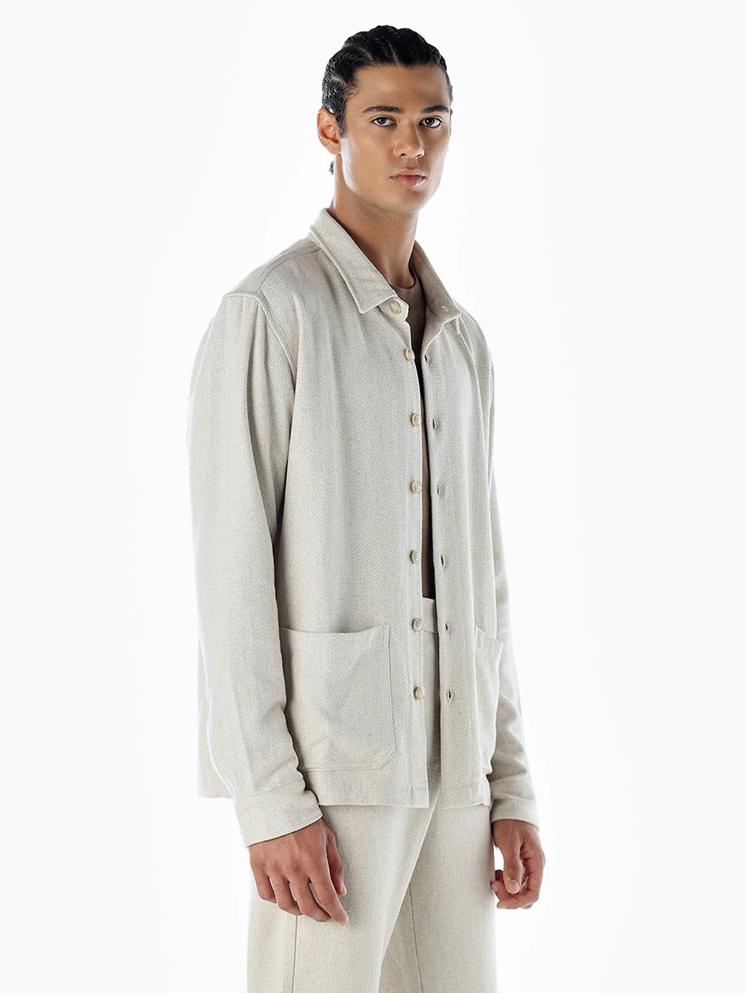 Beige Linen Blend Oversized Shirt - Image 3