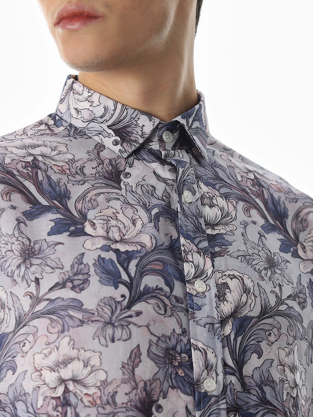 Blue Printed Slim Fit Shirt - Image 5