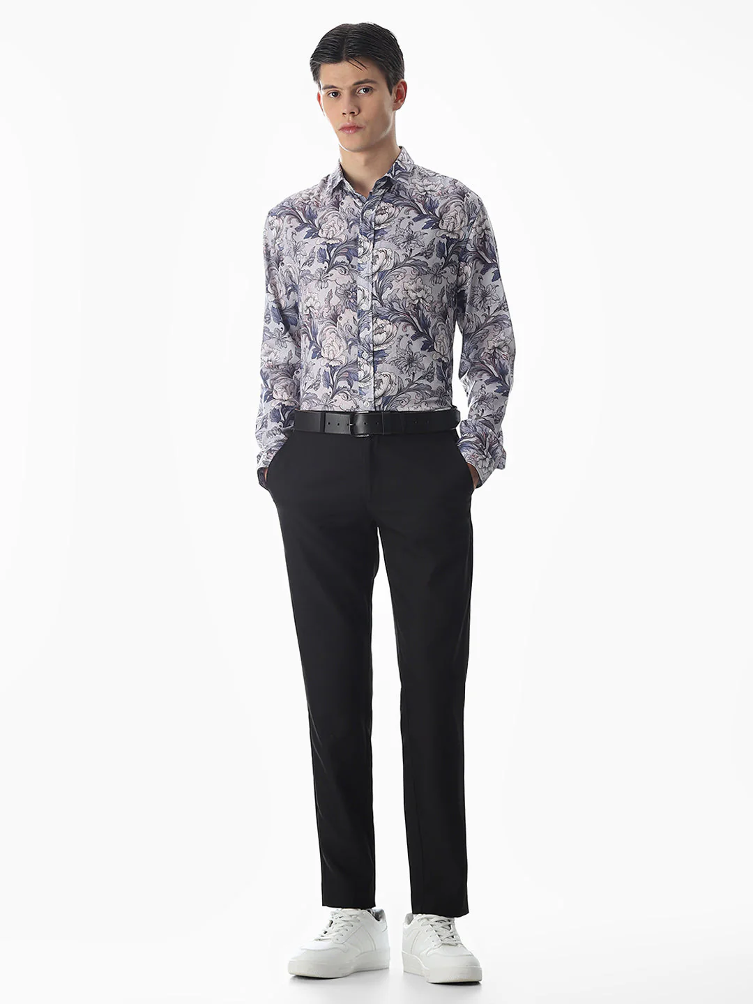 Blue Printed Slim Fit Shirt - Image 6
