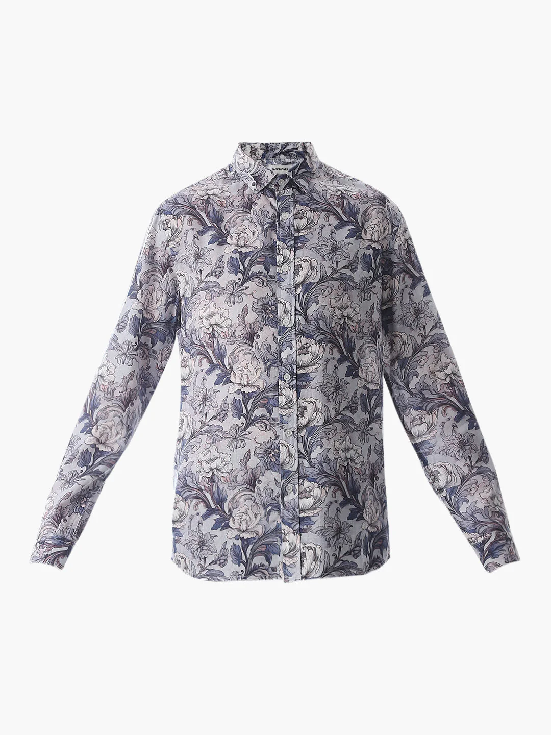 Blue Printed Slim Fit Shirt - Image 7