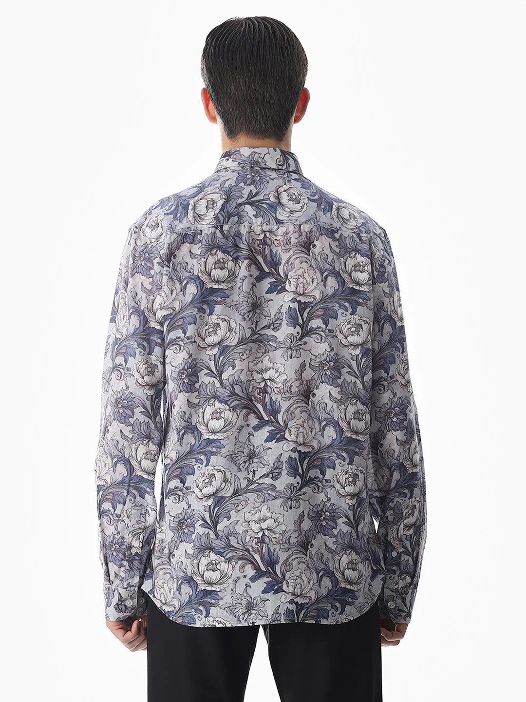 Blue Printed Slim Fit Shirt - Image 9