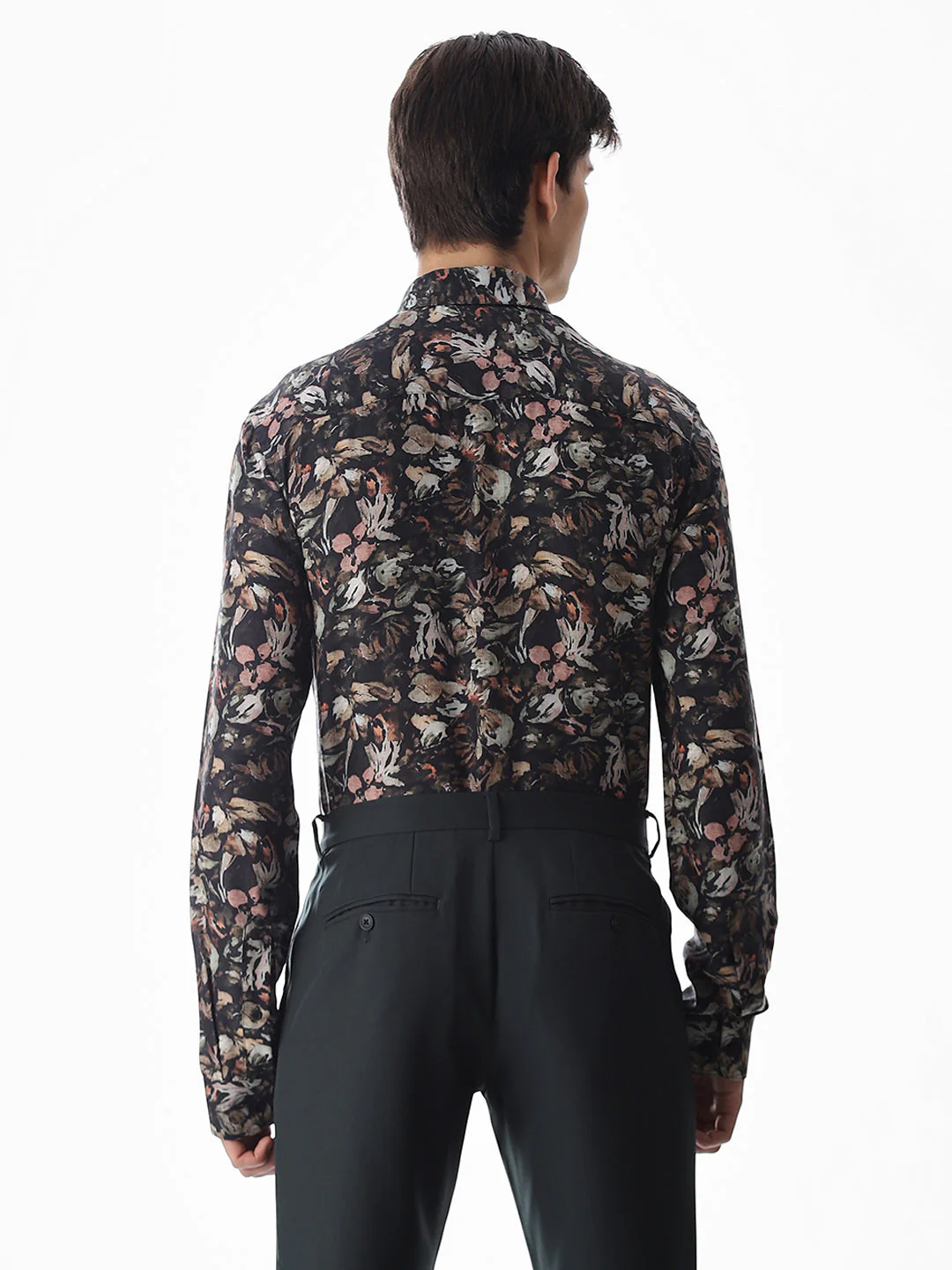 Olive Green Floral Slim Fit Shirt - Image 4