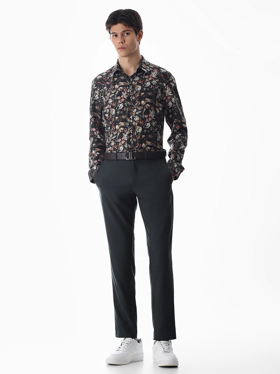 Olive Green Floral Slim Fit Shirt - Image 6
