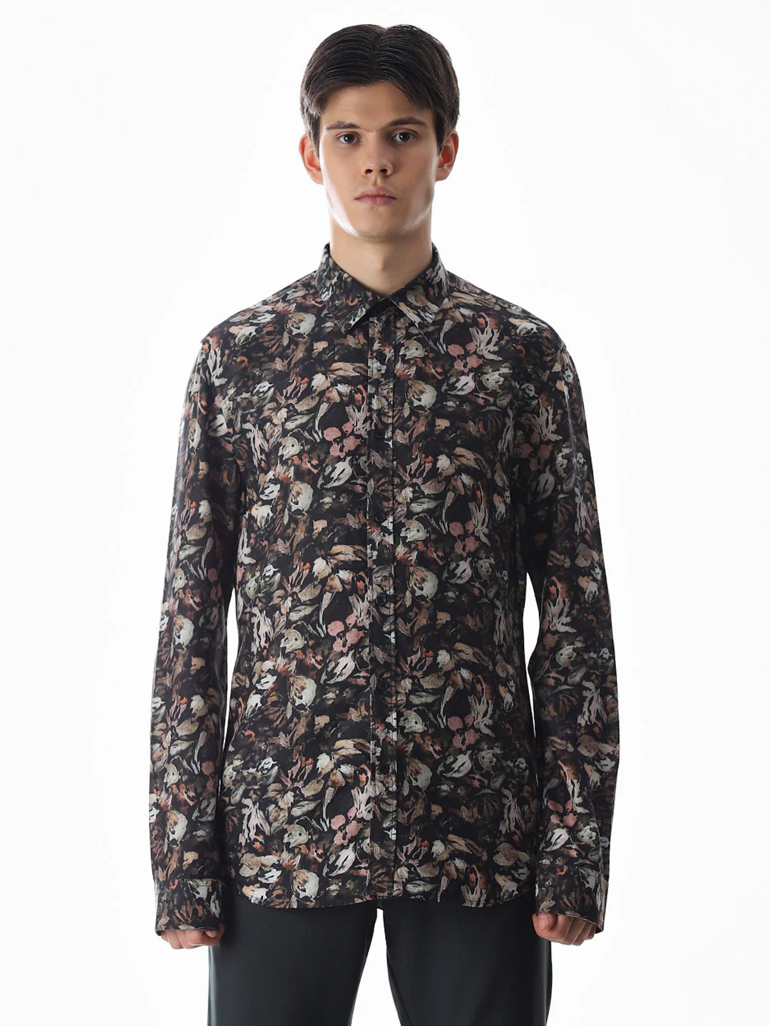 Olive Green Floral Slim Fit Shirt - Image 8