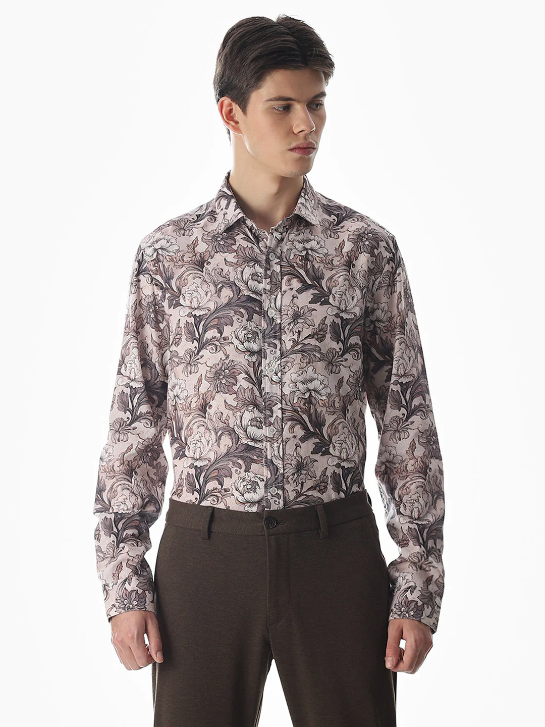 Brown Printed Slim Fit Shirt - Image 2