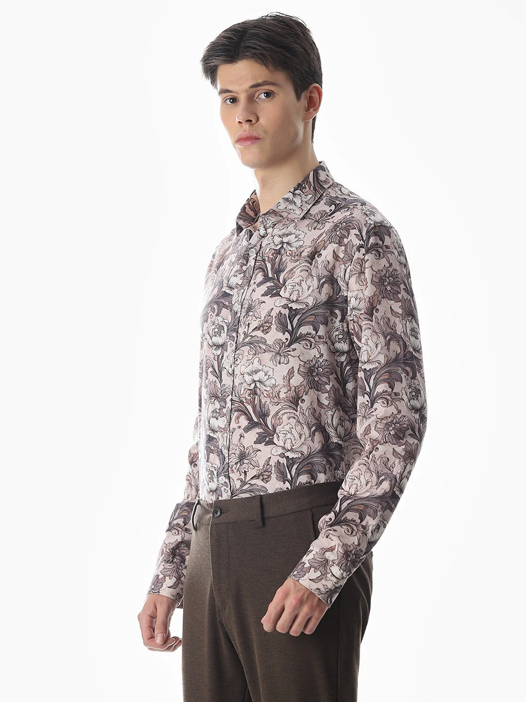 Brown Printed Slim Fit Shirt - Image 3
