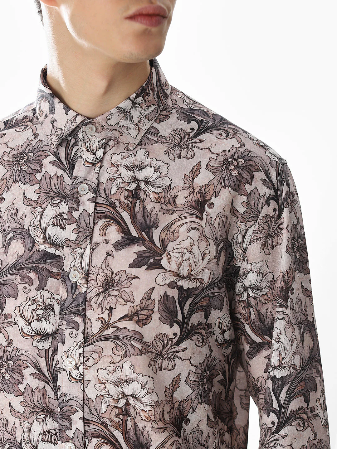 Brown Printed Slim Fit Shirt - Image 5