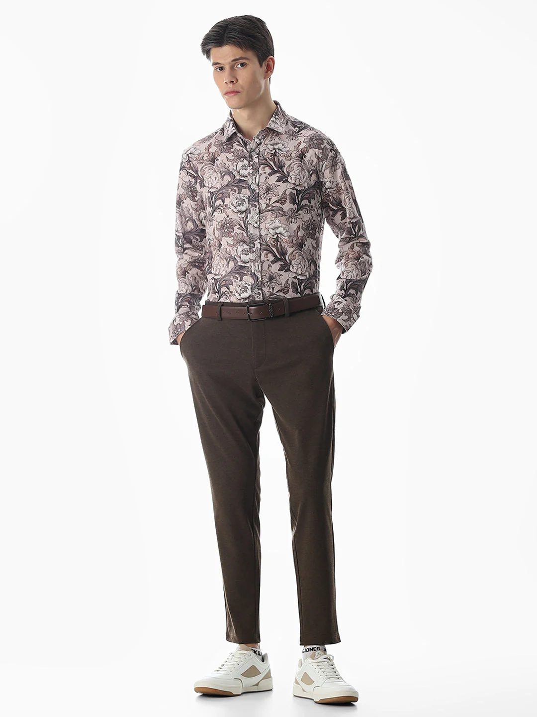 Brown Printed Slim Fit Shirt - Image 6