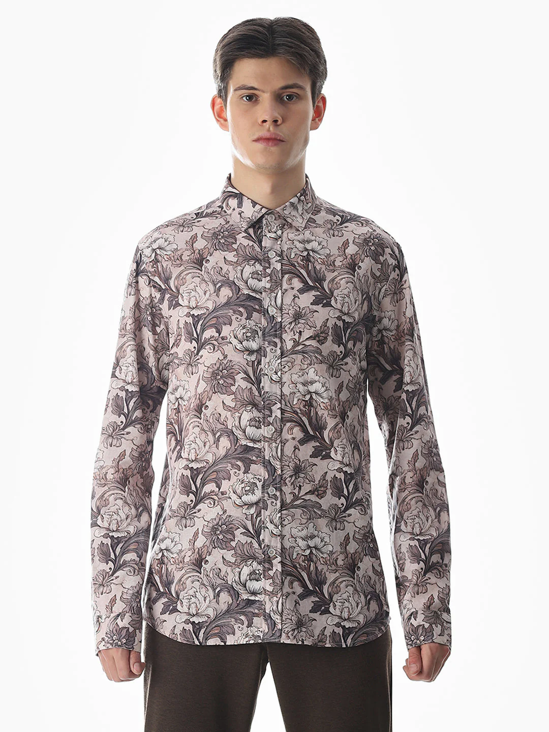 Brown Printed Slim Fit Shirt - Image 8