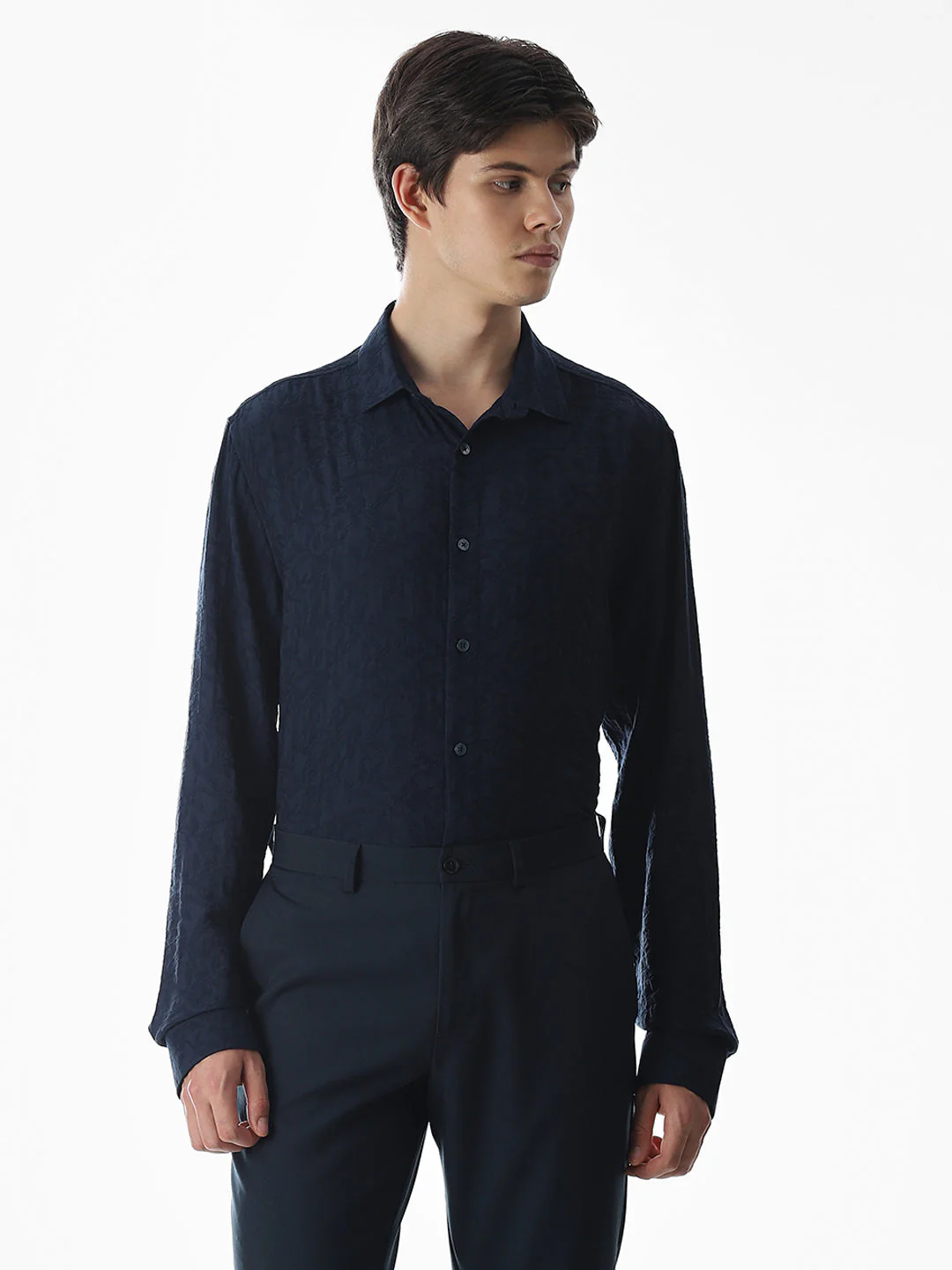 Dark Blue Dobby Printed Shirt - Image 2