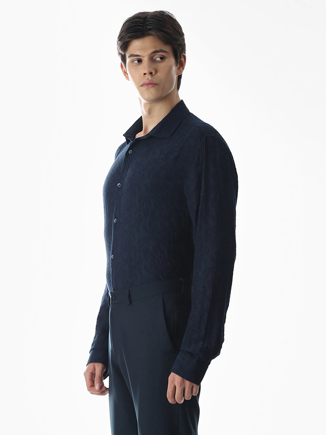Dark Blue Dobby Printed Shirt - Image 3