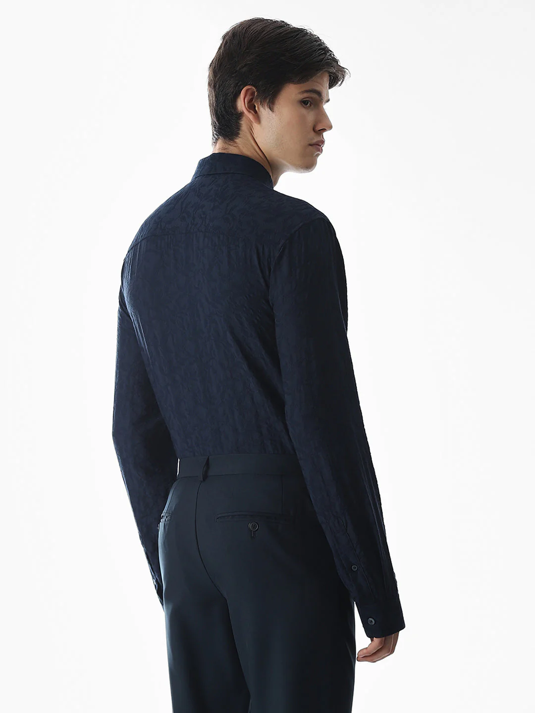 Dark Blue Dobby Printed Shirt - Image 4