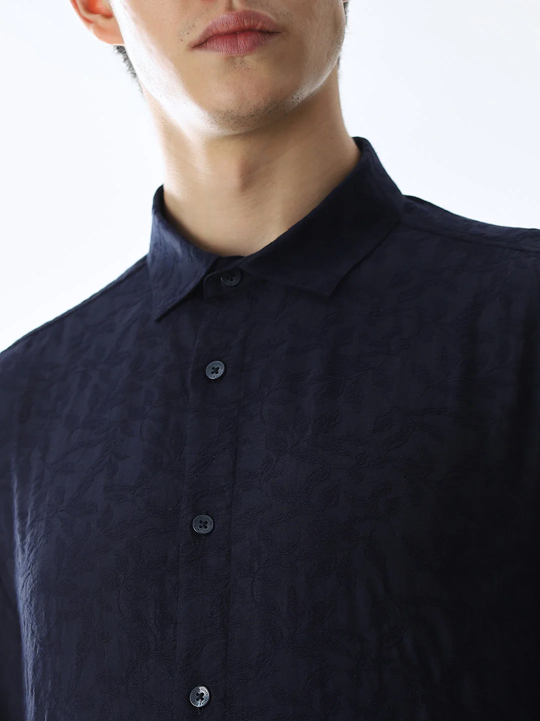 Dark Blue Dobby Printed Shirt - Image 5