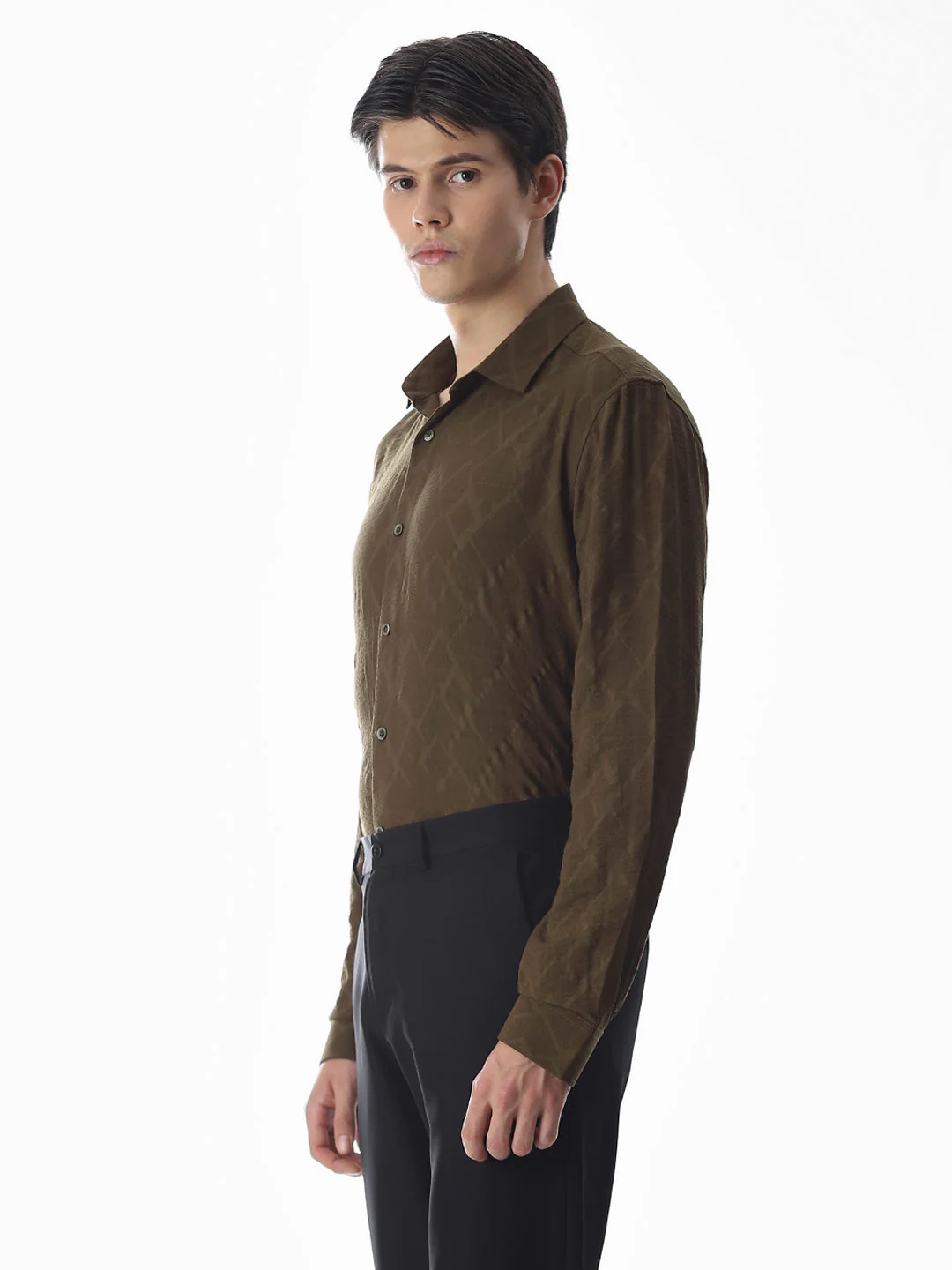 Green Dobby Full Sleeves Shirt - Image 3
