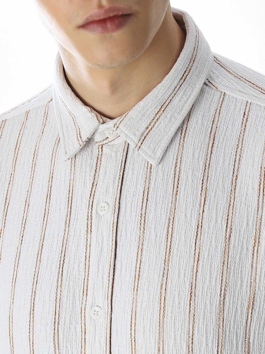 White Striped Cotton Shirt - Image 5