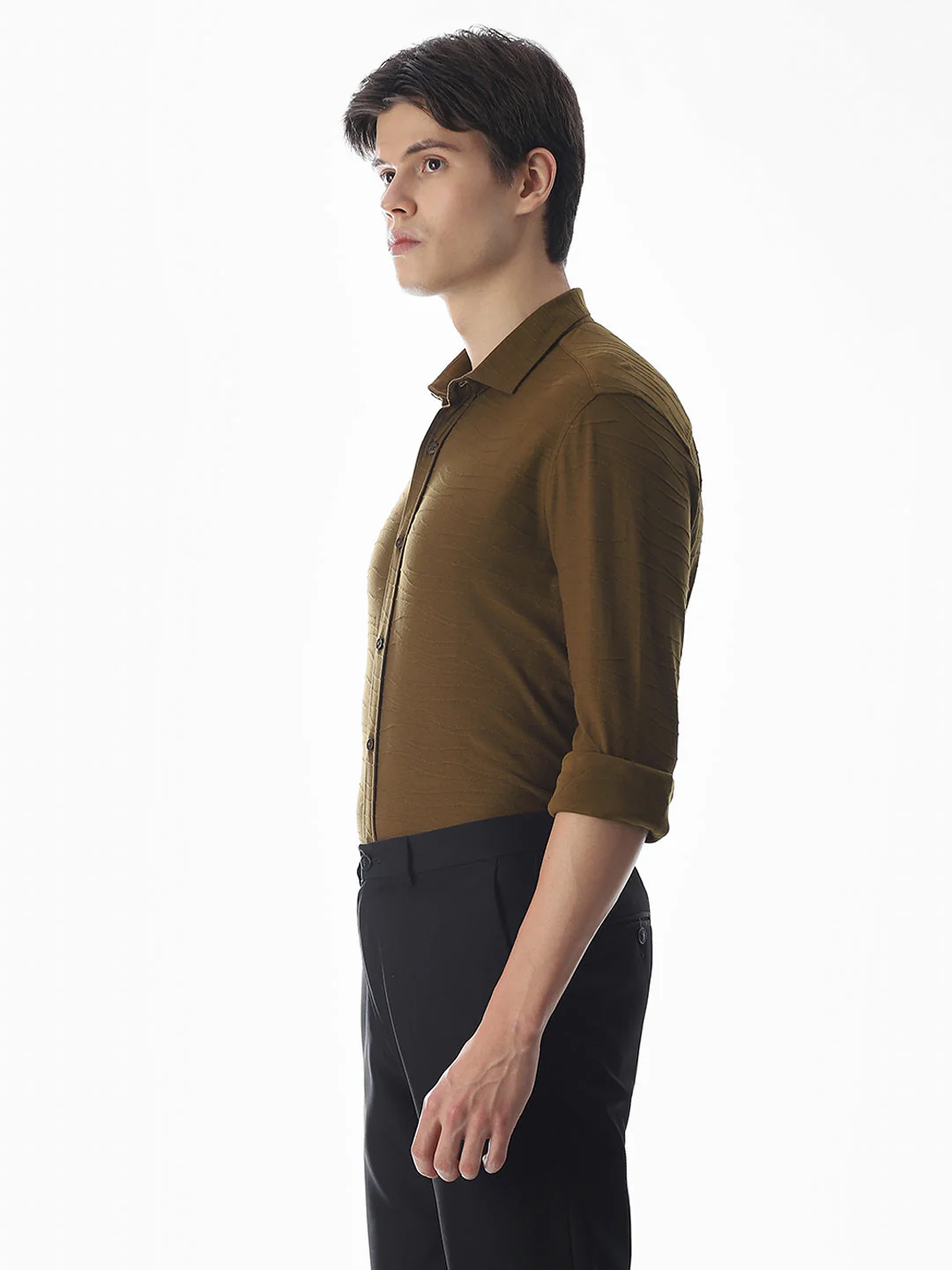 Brown Knitted Slim Fit Shirt - Image 3