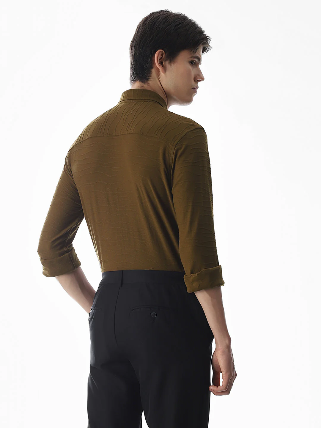 Brown Knitted Slim Fit Shirt - Image 4