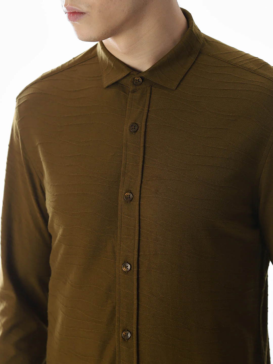 Brown Knitted Slim Fit Shirt - Image 5