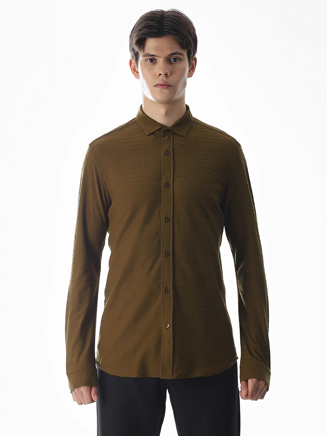 Brown Knitted Slim Fit Shirt - Image 8