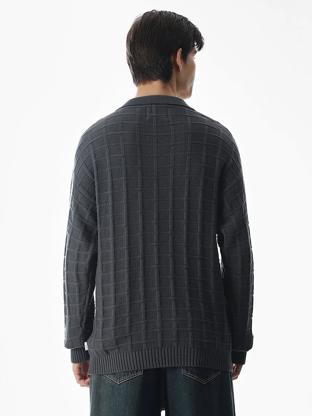 Grey Jacquard Knitted Polo - Image 4