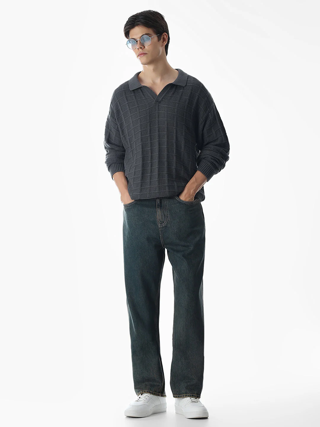 Grey Jacquard Knitted Polo - Image 6