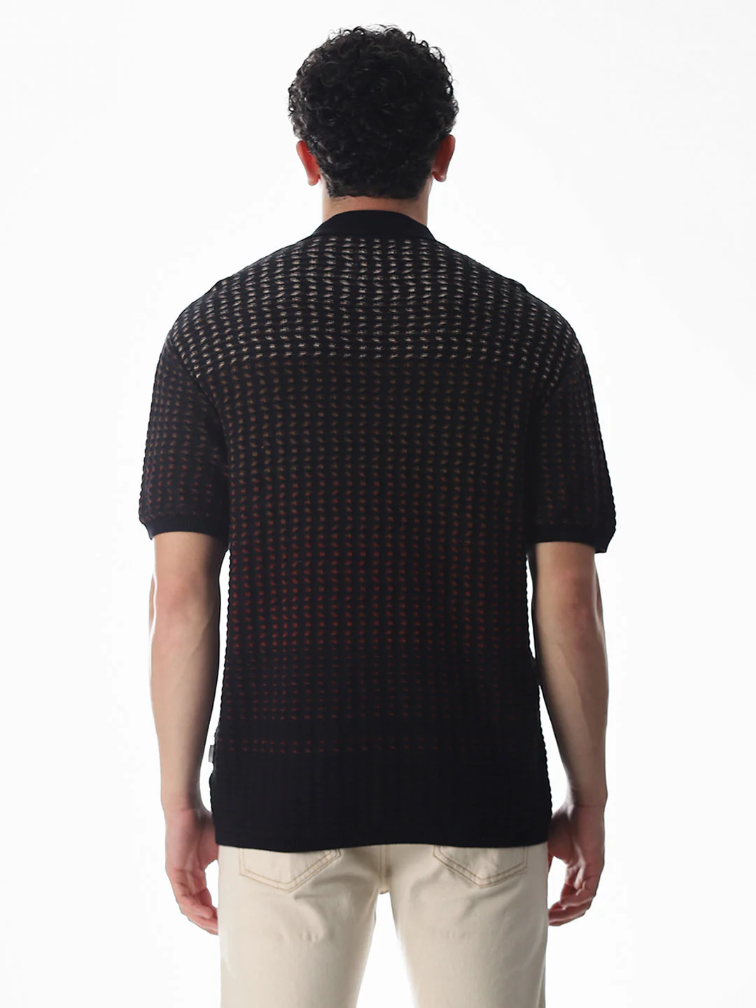 Black Jacquard Knitted Boxy Fit Polo - Image 9