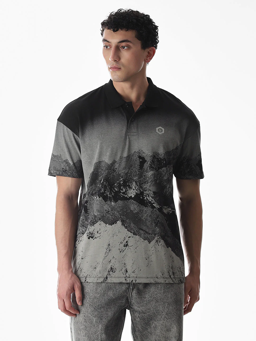 Black Printed Cotton Polo - Image 2