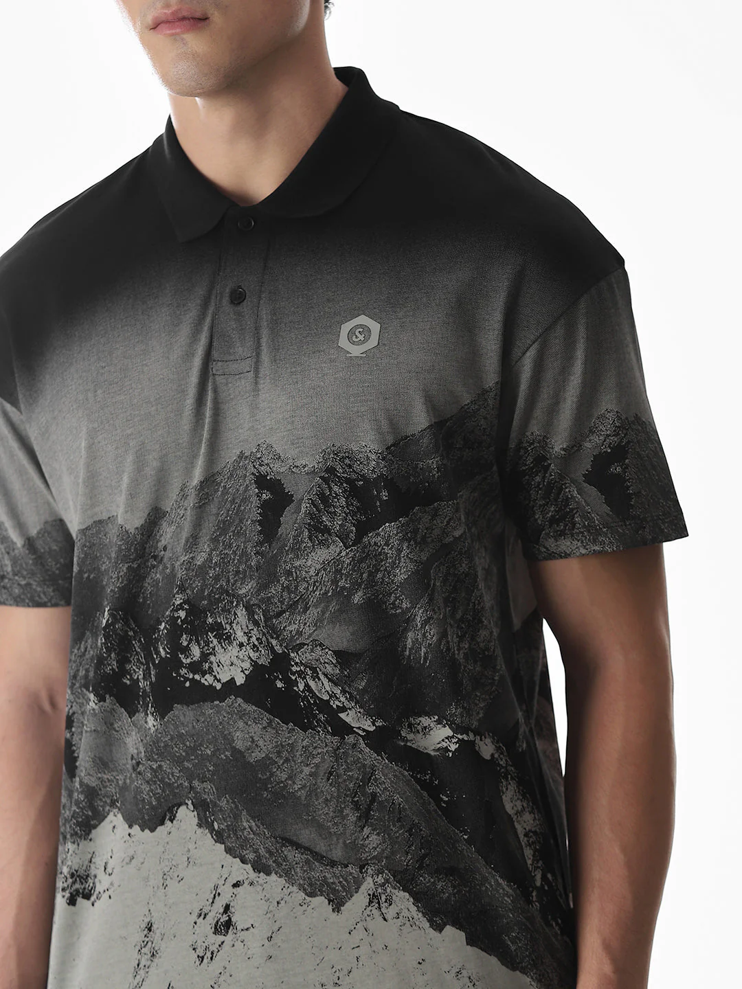 Black Printed Cotton Polo - Image 5