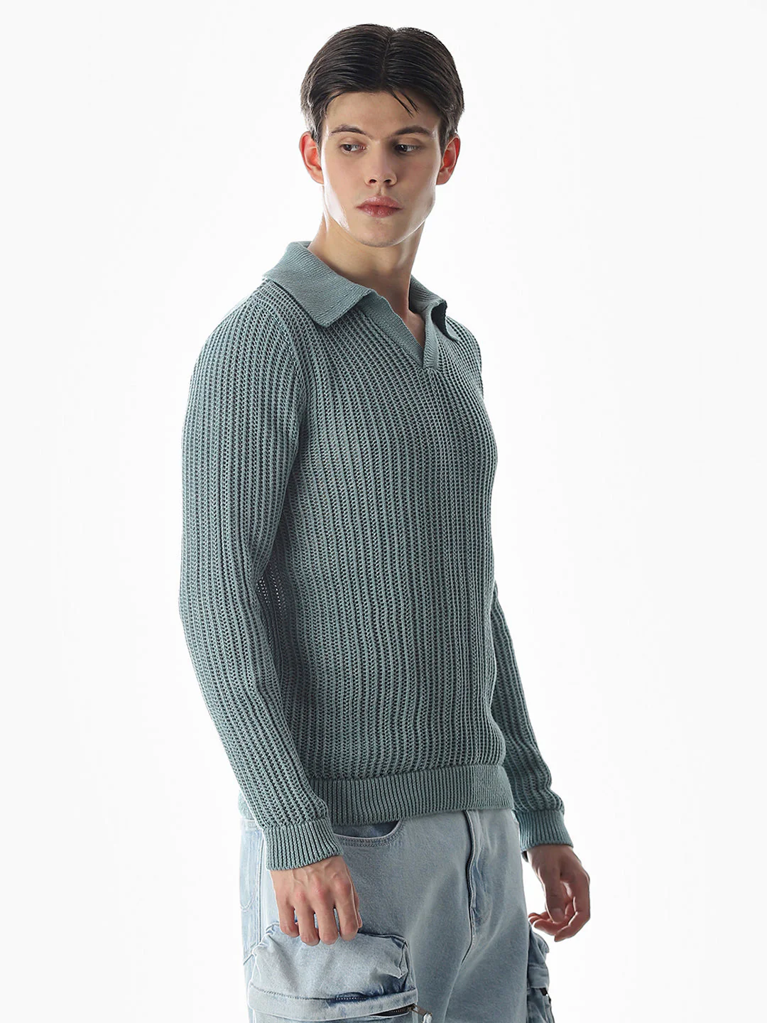Green Knitted Boxy Fit Polo - Image 3