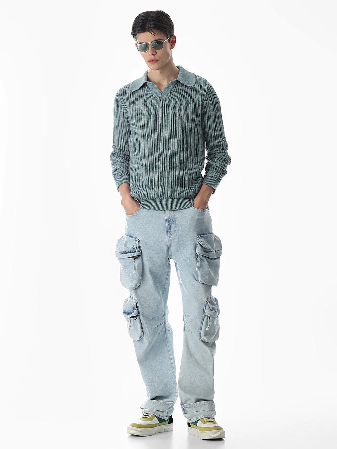 Green Knitted Boxy Fit Polo - Image 6