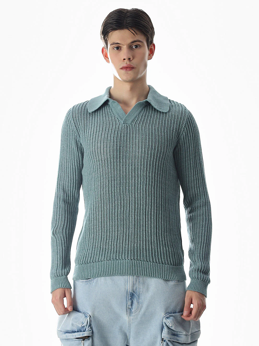 Green Knitted Boxy Fit Polo - Image 8