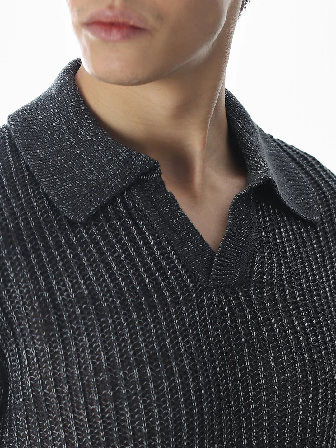 Dark Grey Knitted Boxy Fit Polo - Image 5