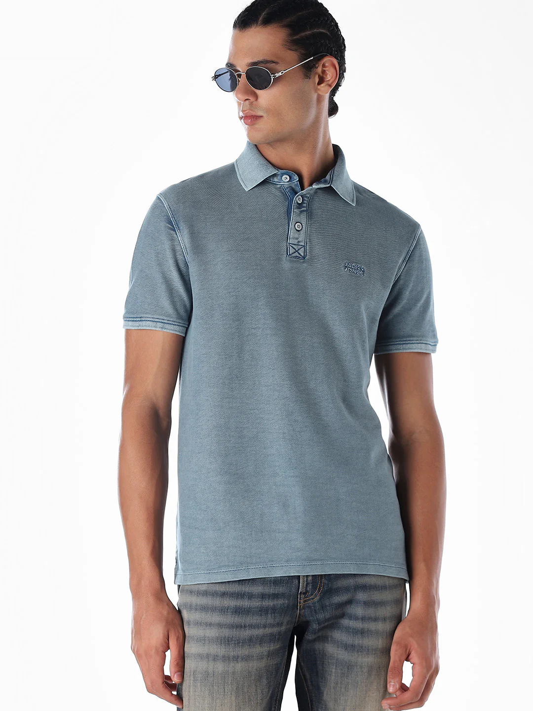 Washed Blue Cotton Polo