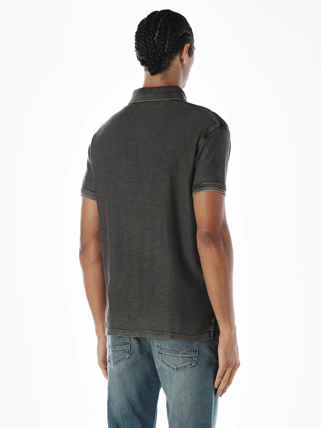 Washed Dark Grey Cotton Polo - Image 4