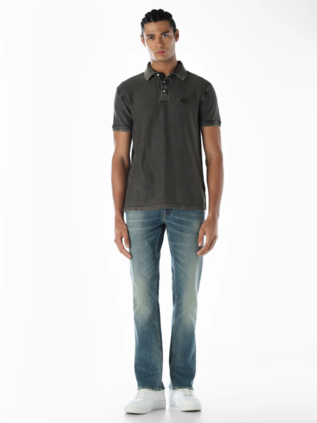 Washed Dark Grey Cotton Polo - Image 6