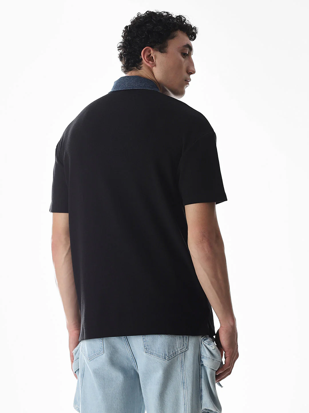 Black Logo Print Drop Shoulder Polo - Image 4