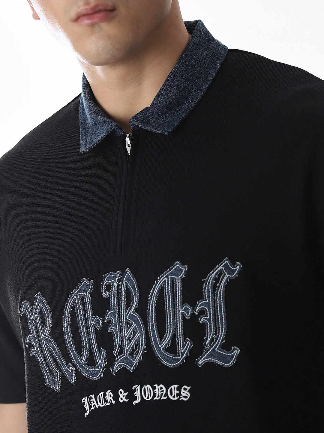 Black Logo Print Drop Shoulder Polo - Image 5