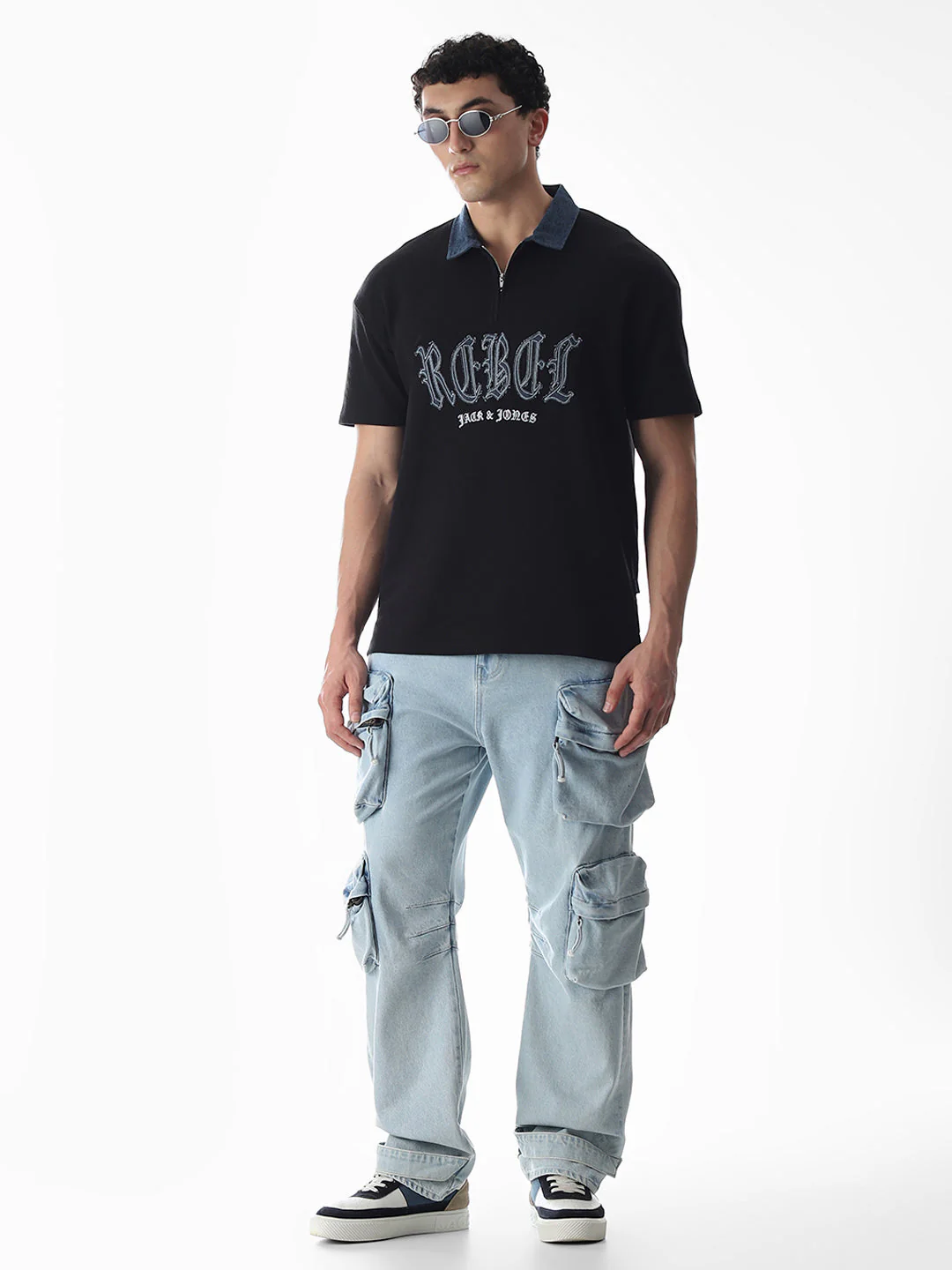 Black Logo Print Drop Shoulder Polo - Image 6
