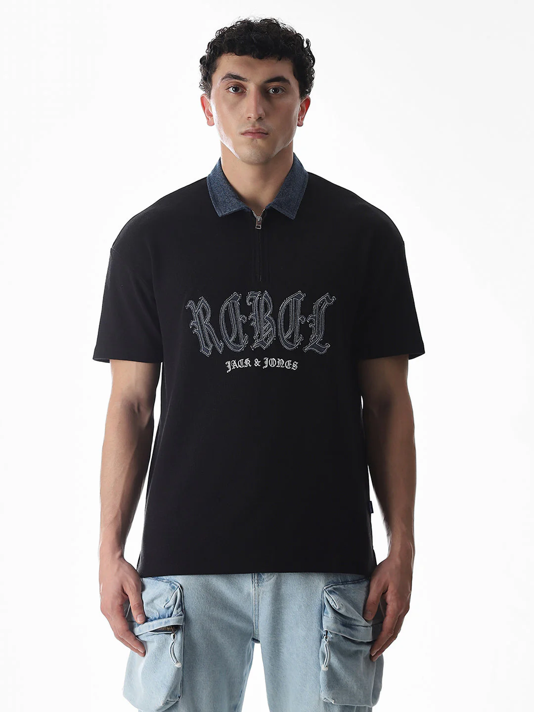 Black Logo Print Drop Shoulder Polo - Image 8