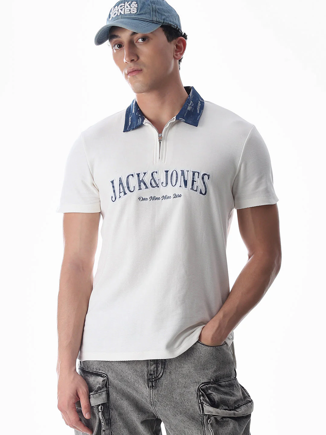 White Logo Print Cotton Polo