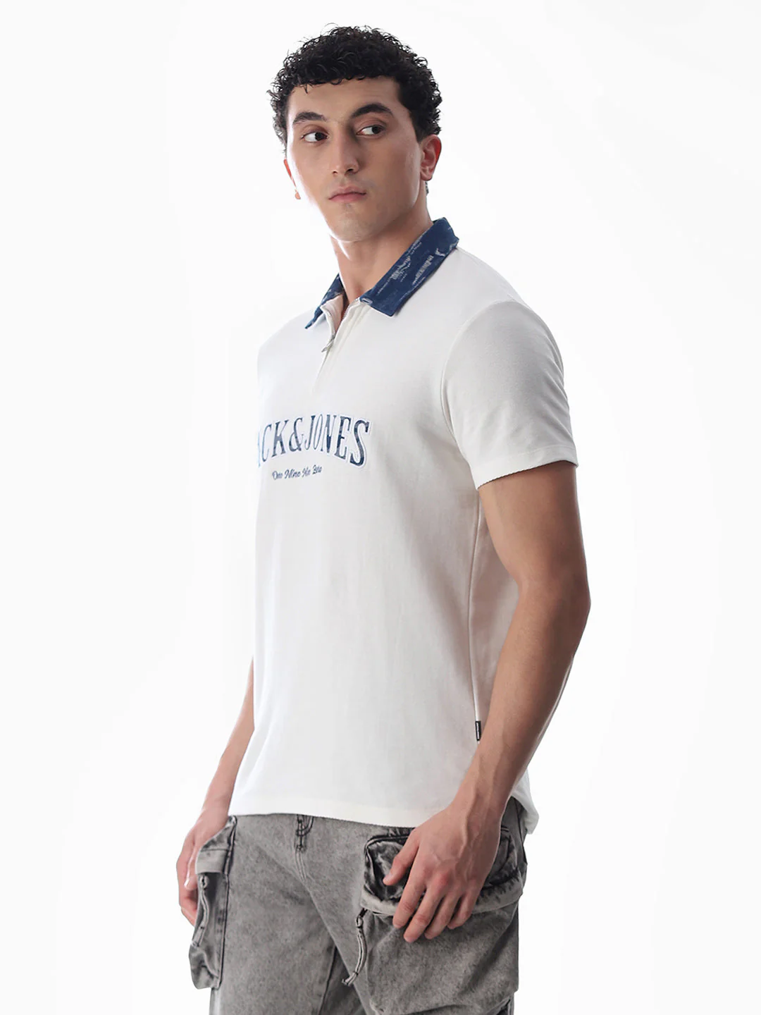 White Logo Print Cotton Polo - Image 3