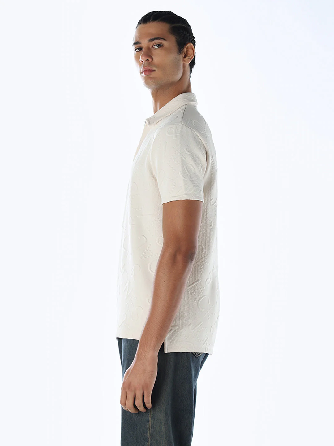 Jacquard Typography Printed Polo - Image 3