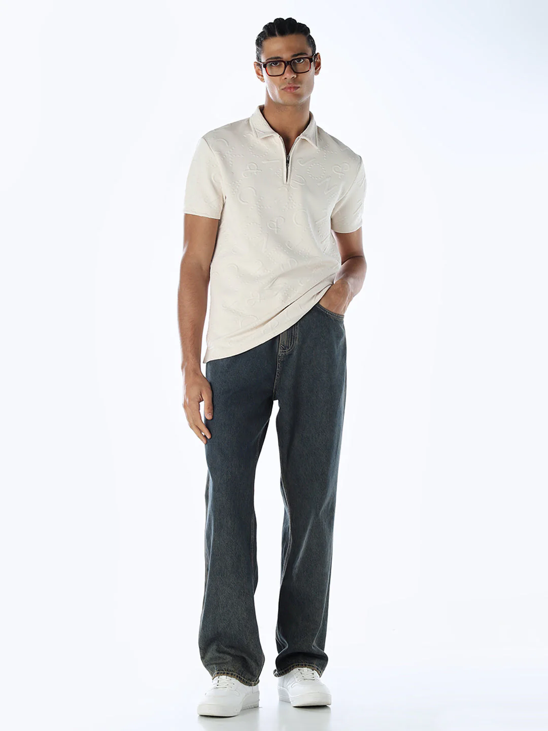 Jacquard Typography Printed Polo - Image 6
